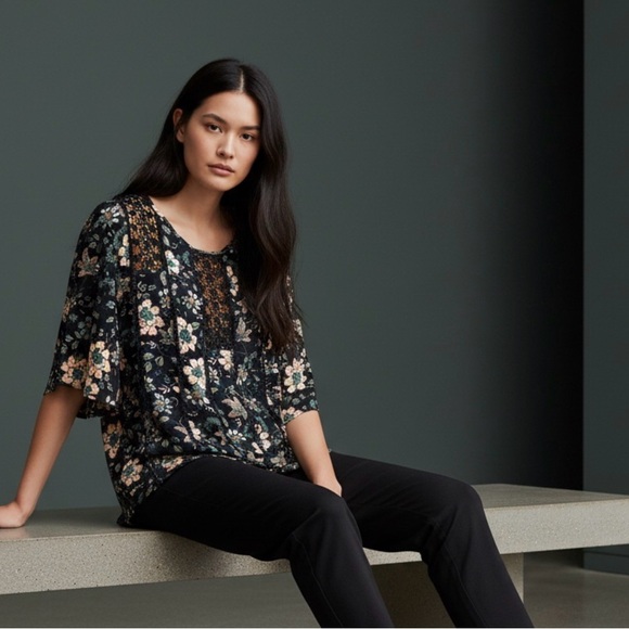 Knox Rose Blouse Top Floral Butterfly Sleeve Multicolor Size M - Picture 2 of 9